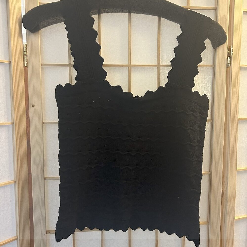 New! GB sweater tank, black, zigzag hem and straps, square neck, women's medium